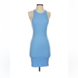 Babaton Light Blue Ribbed Halter Mini Dress - Aritzia
